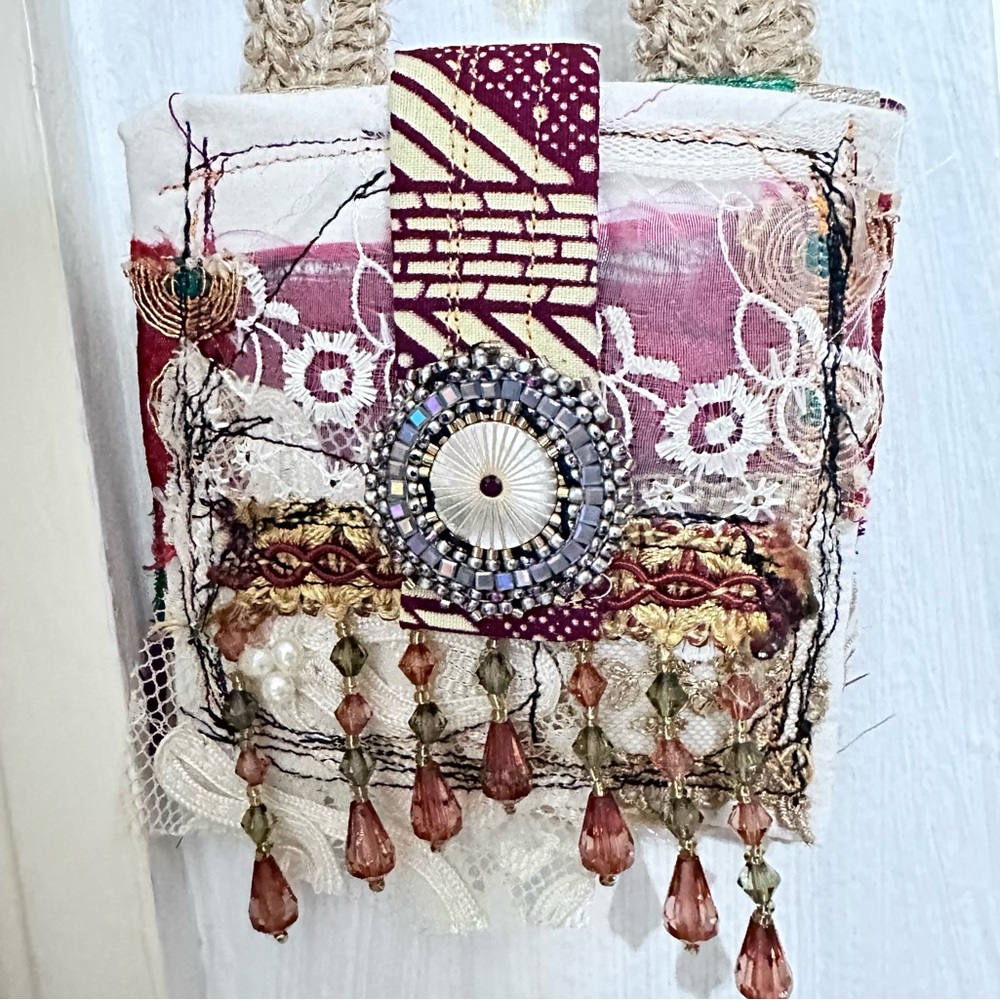 Boho, Medicine Bag, Necklace, Fabric Purse, Handmade, Wallet Artisan OOAK Signed